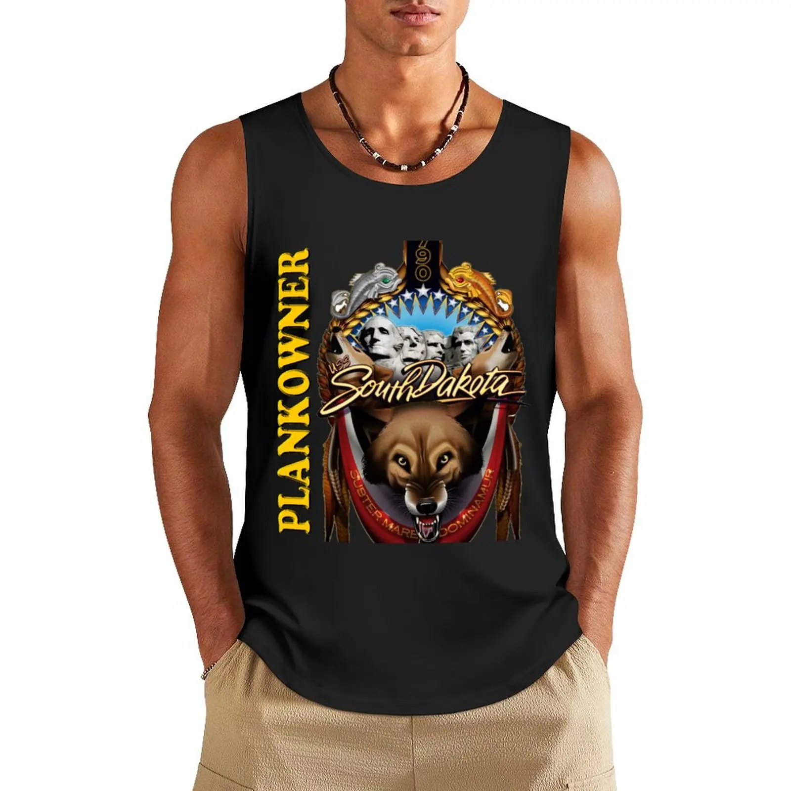 USS SOUTH DAKOTA (SSN 790) Plankowner Crest for Dark Colors Tank Top mens clothing Men's sleeveless gym shirts