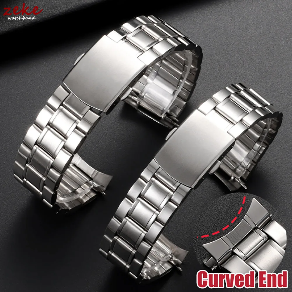 

Curved End Stainless Steel Watch Band Universal Strap Folding Safety Buckle for Women Bracelet 20mm 22mm Watch Belt Accessories