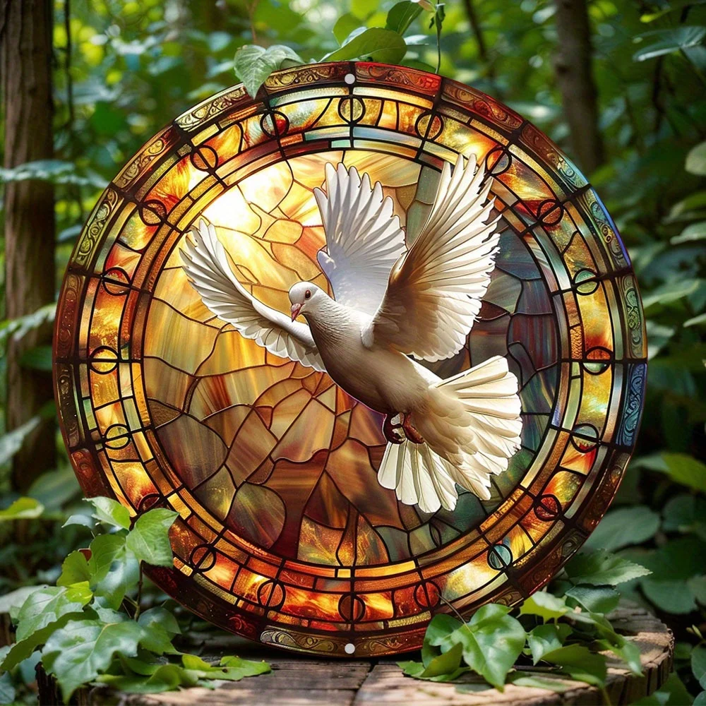 

Peace Dove Aluminum Metal Wall Art Decor, Round Flat Sign, Art Deco Style, Hanging Decoration, Plaque for Office, Home, Door