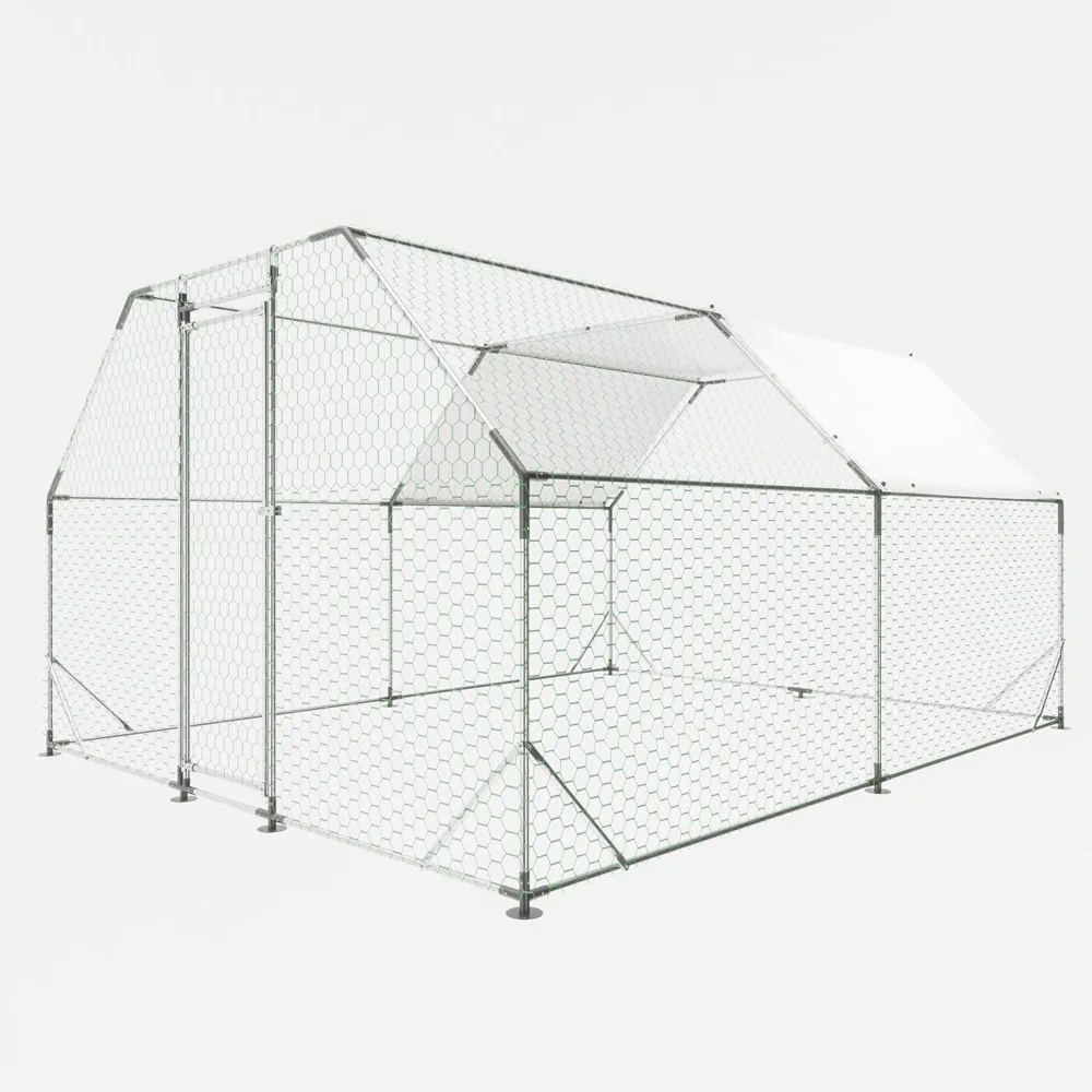 

outdoor heavy-duty chicken coop with waterproof uv tarp, predator-resistant mesh & lockable door, walk-in hen house w/galvanized