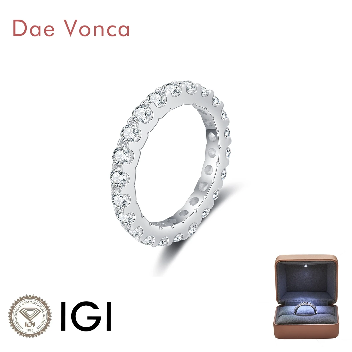 IGI 0.8-2.0CT Diamond Ring Loops 18k Real White Gold Lab Diamond Round Full Eternity Ring Band Luxury Wedding Rings For Women