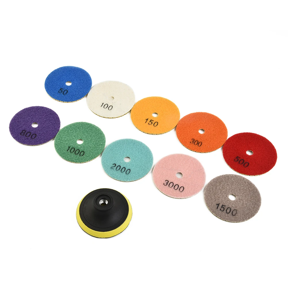 11pcs Emery Polishing Pads and 1 Buffing Disc for Marble Concrete Stone Grinding Polishing Tool with 75mm Mounting Size