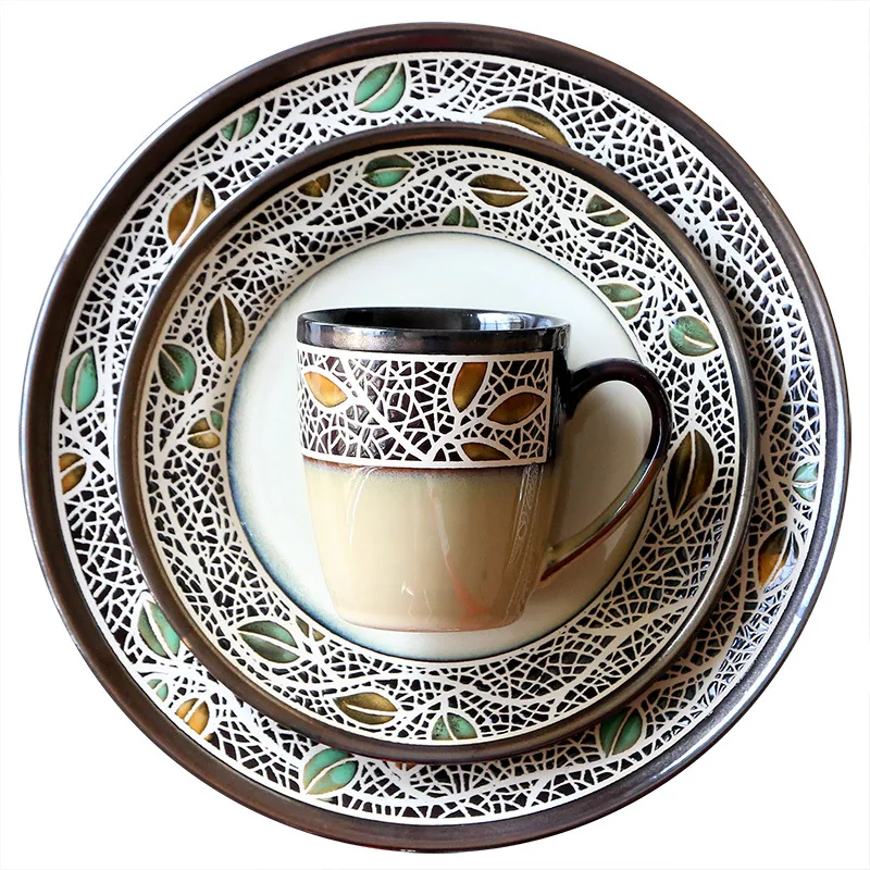 

CX retro ceramic tableware creative plate bowl cup set household rice bowl salad bowl western food plate