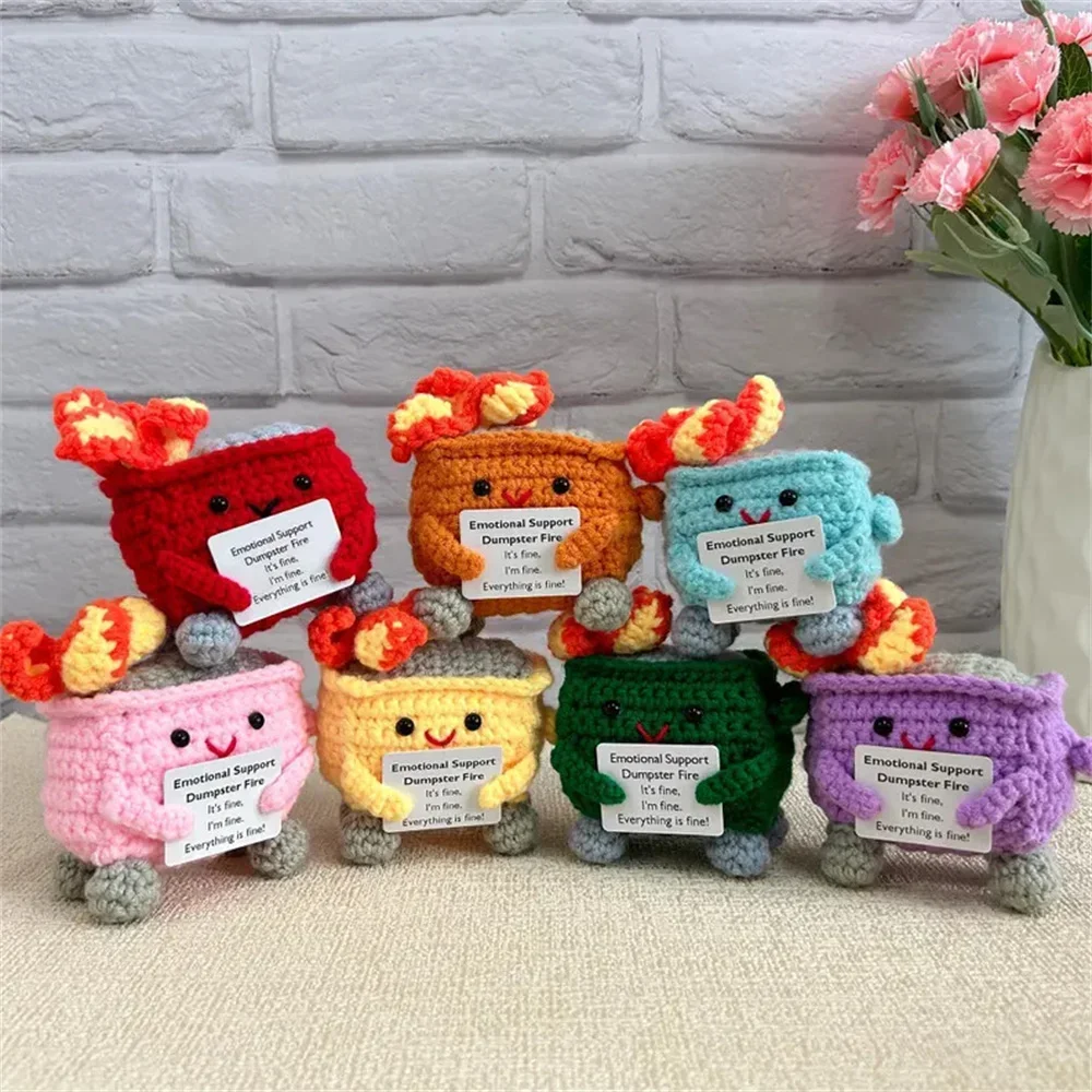 Cute Emotional Support Crochet Dumpster Fire Home Room Decor Funny Dumpster Handmade Knitting Doll