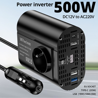 400W/500W DC12V to AC 220V 50HZ modified wave inverter solar car power voltage portable converter, TYPE-C, USB and EU sockets