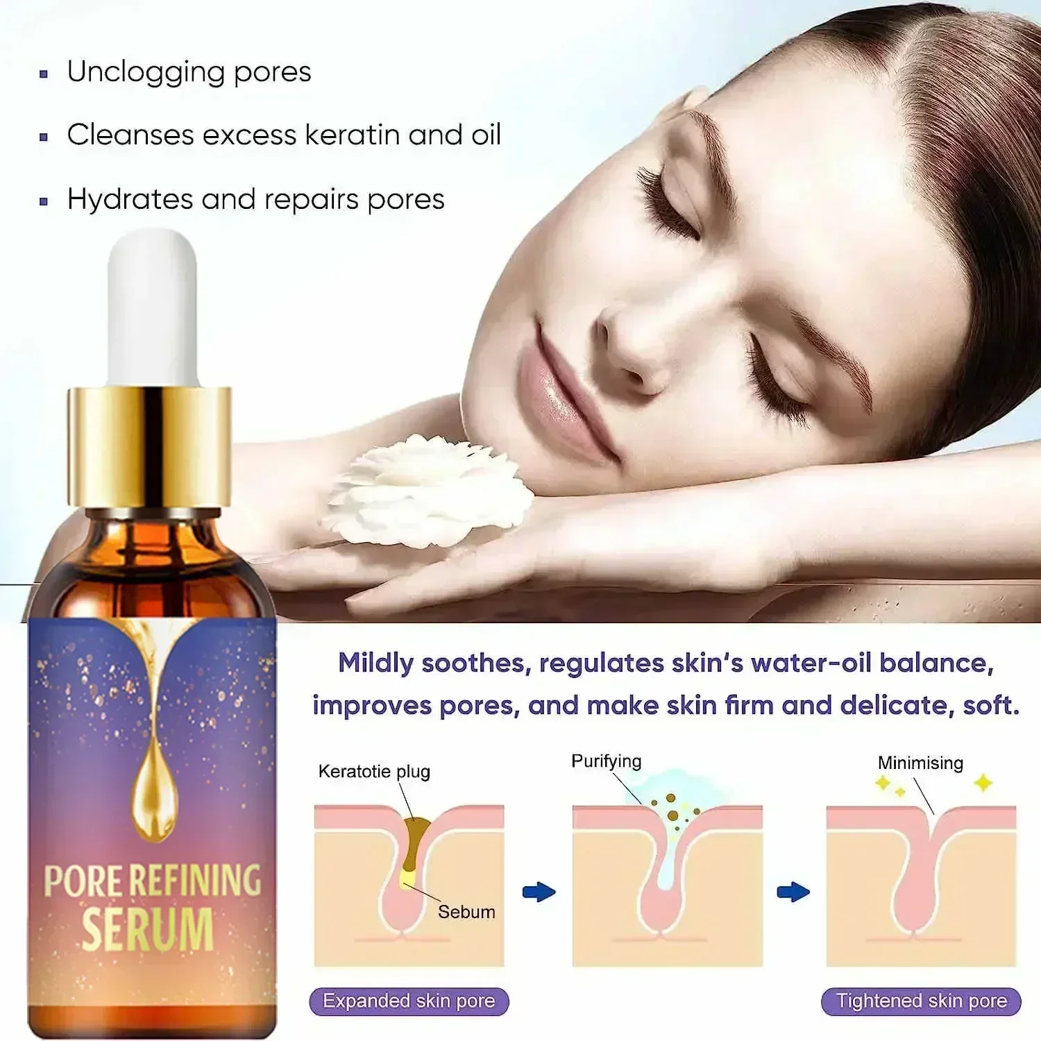 Shrinking Pores Facial Serum Removing Large Pores Moisturizing Essence Liquid Repair Firm Face Beauty Skin Care