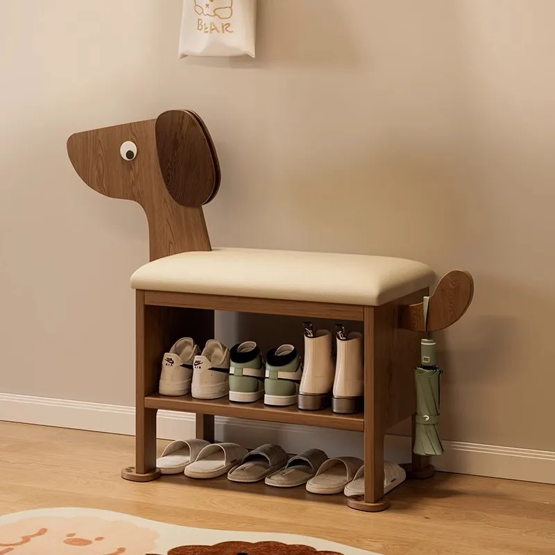 

Solid wood puppy shoe change stool door home can sit shoe cabinet seat stool integrated into the home cute creative extremely na