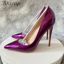 Tikicup Designer Brand Women Purple Patent punta a punta scarpe da festa con tacco alto personalizza décolleté a spillo da donna 8cm 10cm 12cm