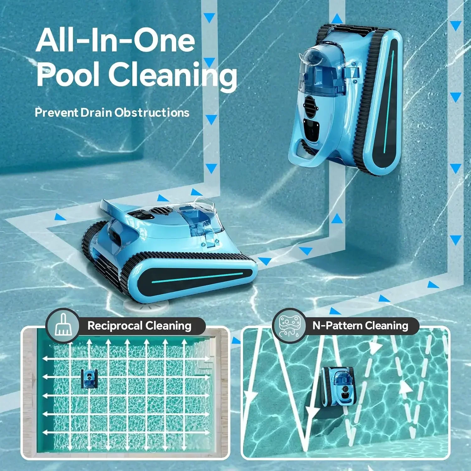 Cordless Robotic Pool Cleaner -Pool Vacuum 180W Brushless Motor, 45,000Pa Suction, Wall Climbing, Sonar Navigation, 3 Modes Auto