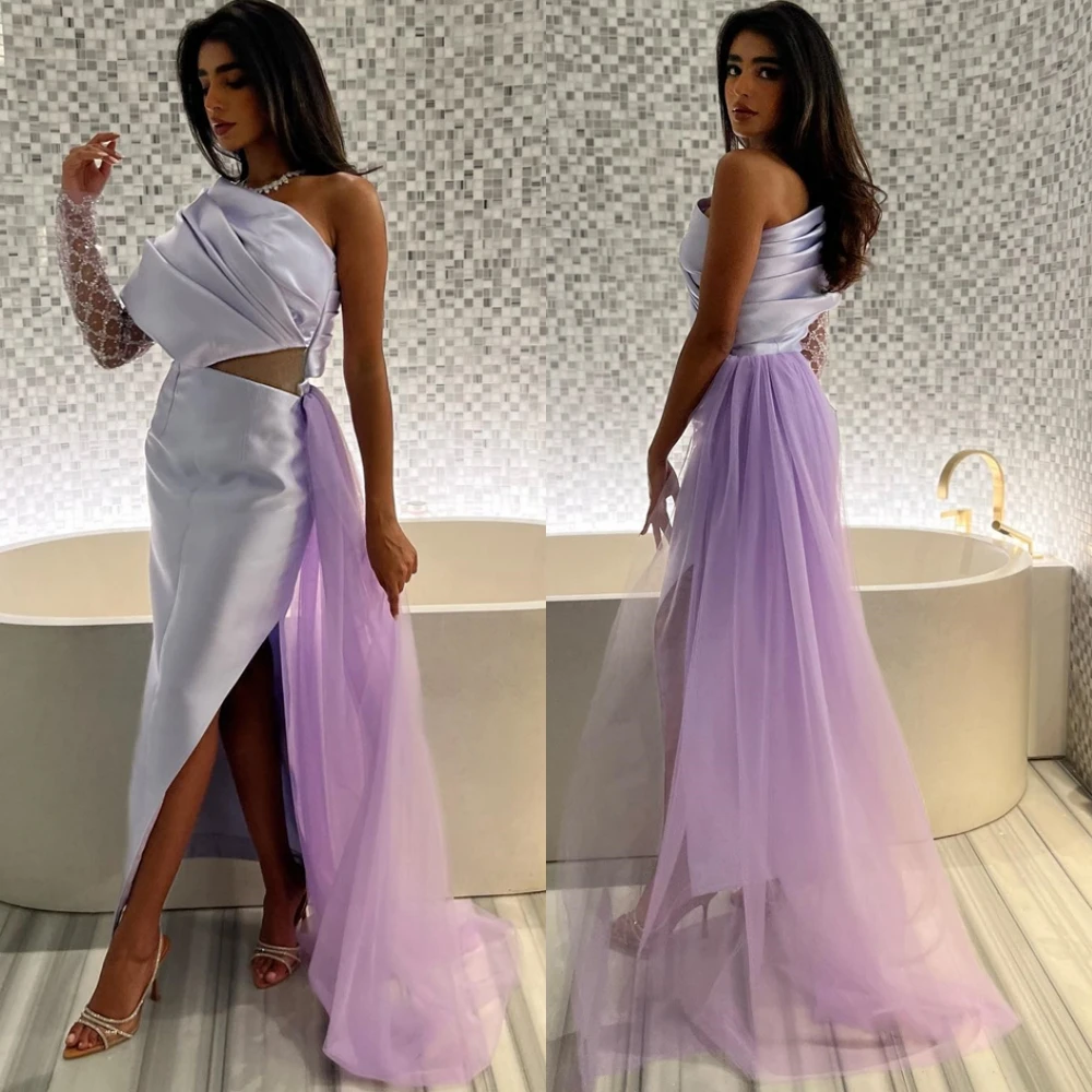 

Customized Elegant Satin Mermaid Evening Dress Simple One Shoulder Prom Dresses Luxury Sweep Train Special Occasion Gowns
