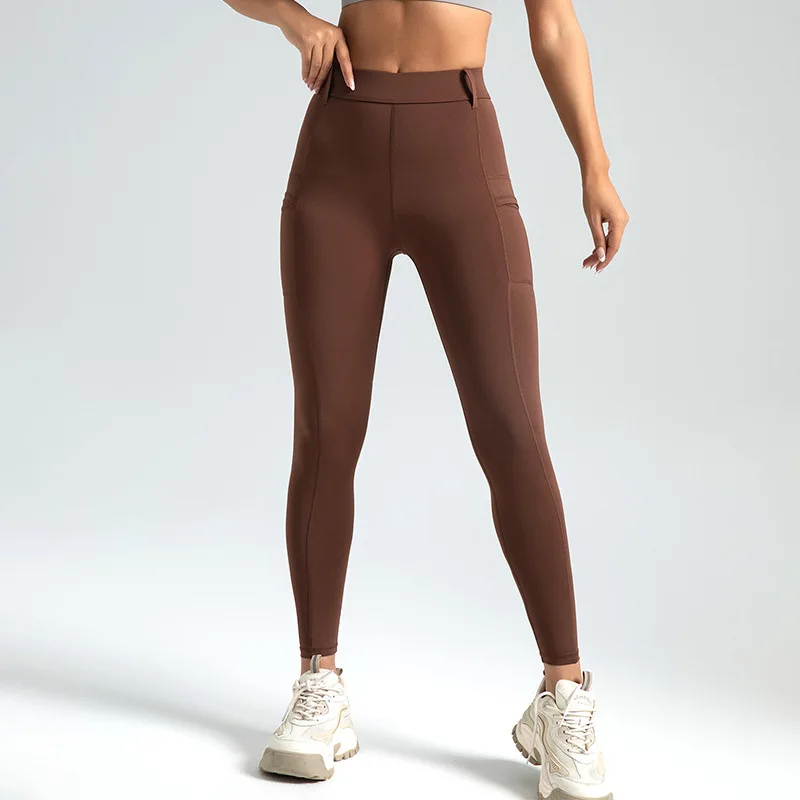 Fitness Leggings Yoga Pants With Pockets For Women Full Length Leggings Running Jogging Pants High Waist Elastic Solid Pants