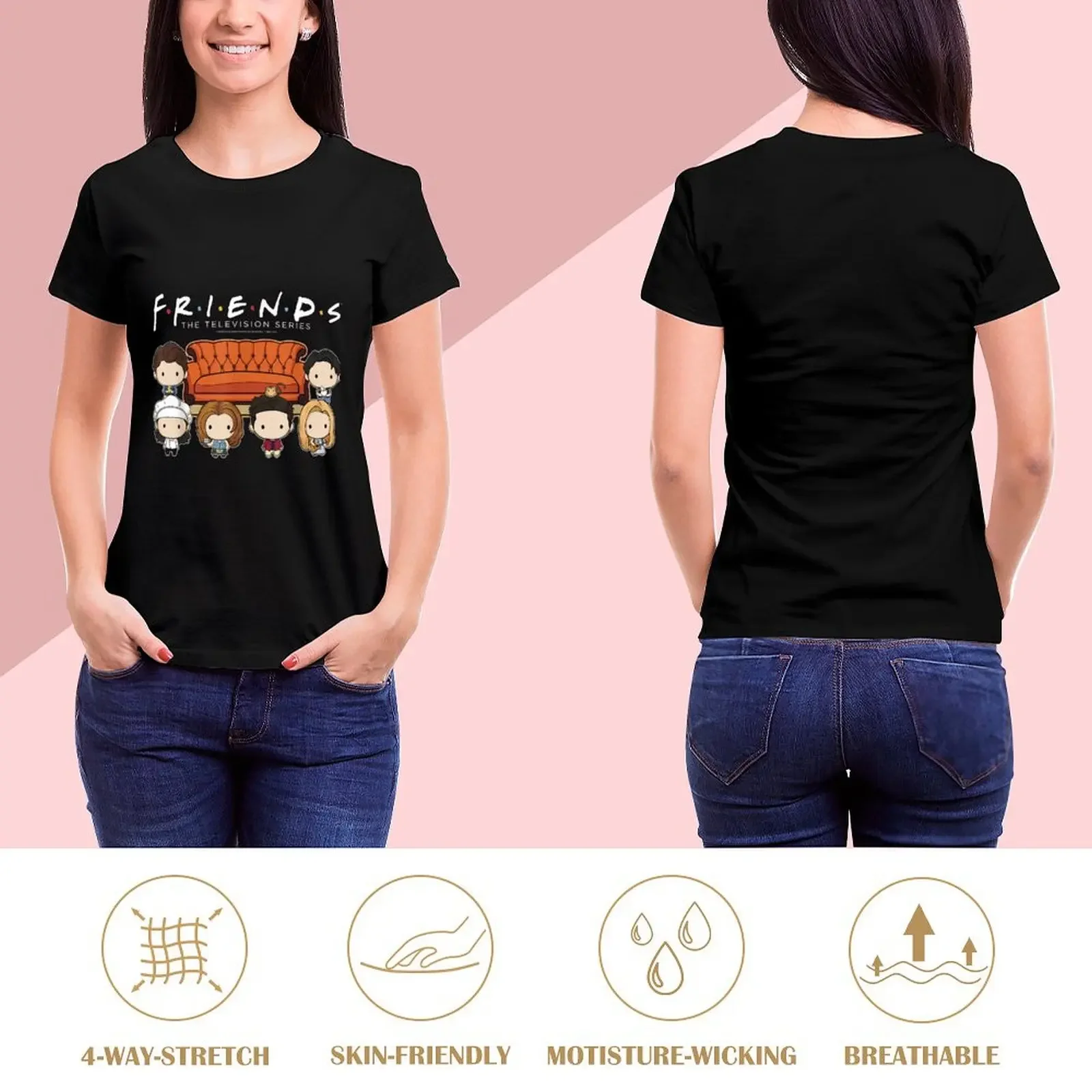 Friends Chibi Couch Crew Logo T-Shirt customizeds female animal print shirt for girls western t-shirt dress for Women