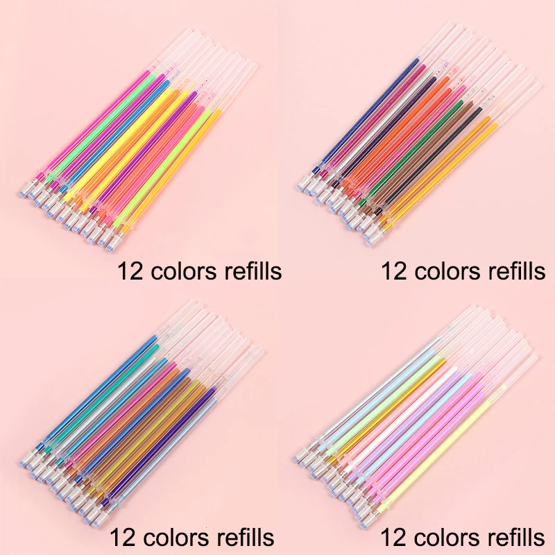 12 pcs/Set Flash Ballpint Gel Pen Highlight Refill Color Shinning Refill Painting Pen Drawing Color Pen Office School Stationery