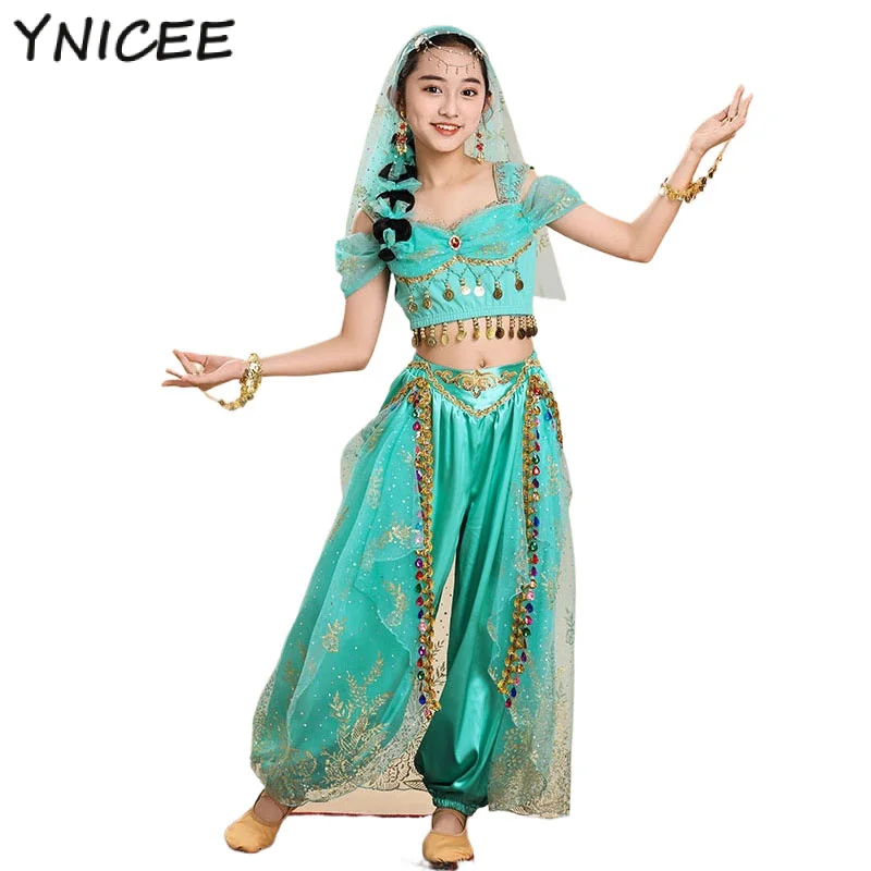 Kids Girl Arabic Halloween Princess Festival Belly Dance Top Pants Cosplay Bollywood Costume Noble Jasmine Stage Dress UP Suit