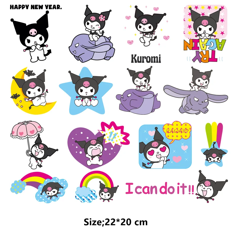 Kawaii Kuromi Anime Patch for clothes DIY children printing for clothes bag Ironing applications heat transfer vinyl