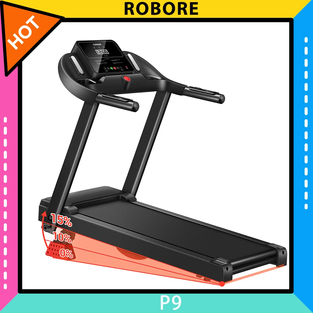 ROBORE P9 Cinta de correr plegable para el hogar, velocidad máxima de 14 KM/H, motor sin escobillas de 3,0 HP, capacidad de peso de 136 kg, sensor de frecuencia cardíaca