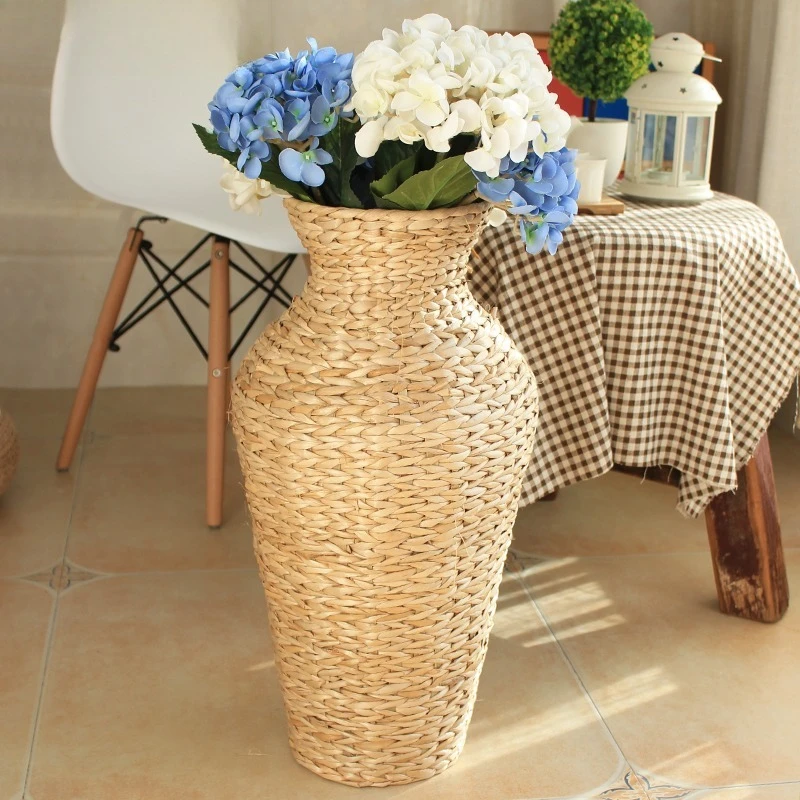

Handmade Creative Straw Weaving Floor-to-ceiling Rattan Vase Ornament Living Room Decorative Flower Arrangement Pot Large Vases