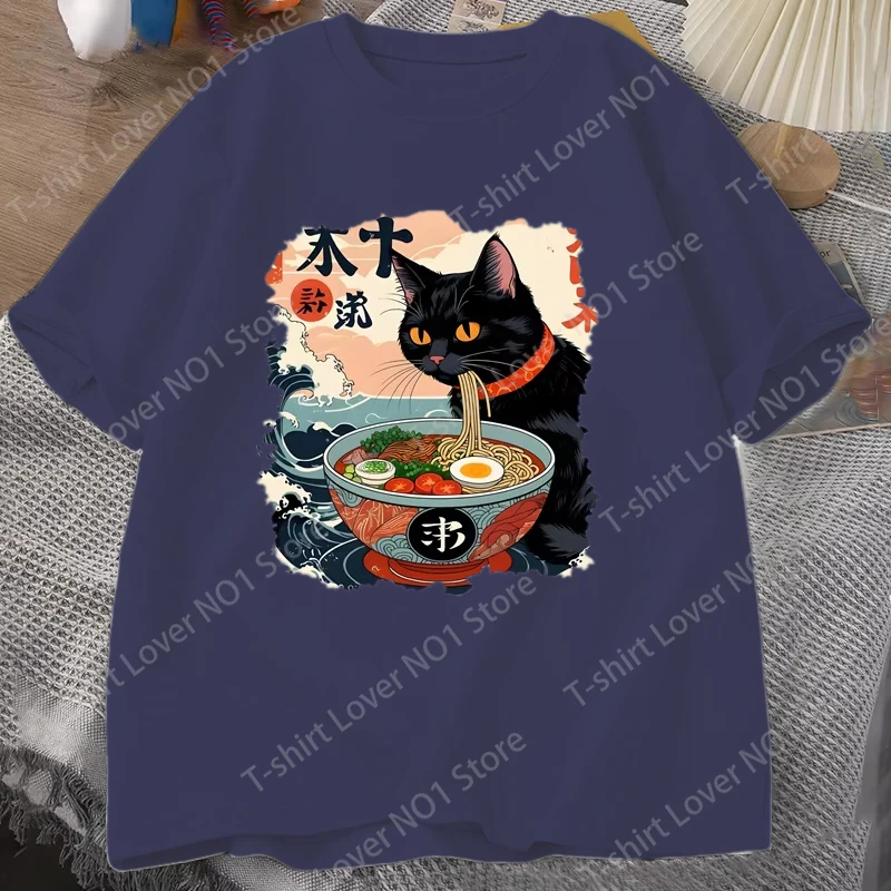 Kawaii Cat Anime Tshirt Ramen Japanese Funny Graphic Tee Kawaii Noodle Cat Tee Shirt Man Short Sleeve T-shirt Harajuku Clothes