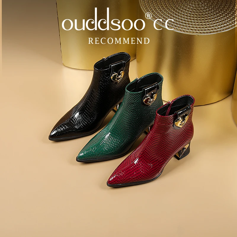 Ods British Retro Metal Belt Buckle Chelsea Short Boots Pointed Thin Heel Heightened Knight Boots Sexy Snake Women's Color41 43