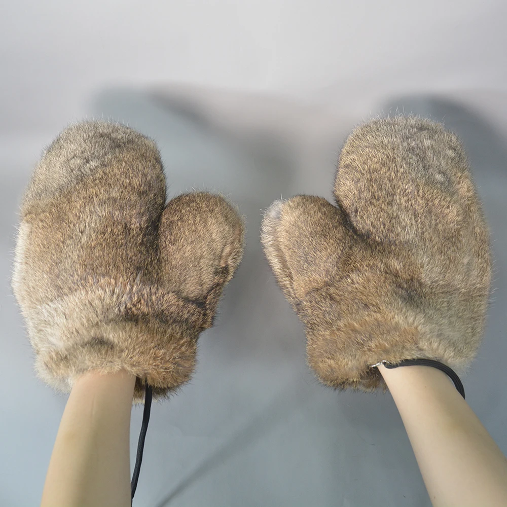 Hot Sale Winter Real Fur Golve Women Outdoor Warm 100% Natural Rabbit Fur Gloves Knit Thick Natural Soft Real Rabbit Fur Mittens