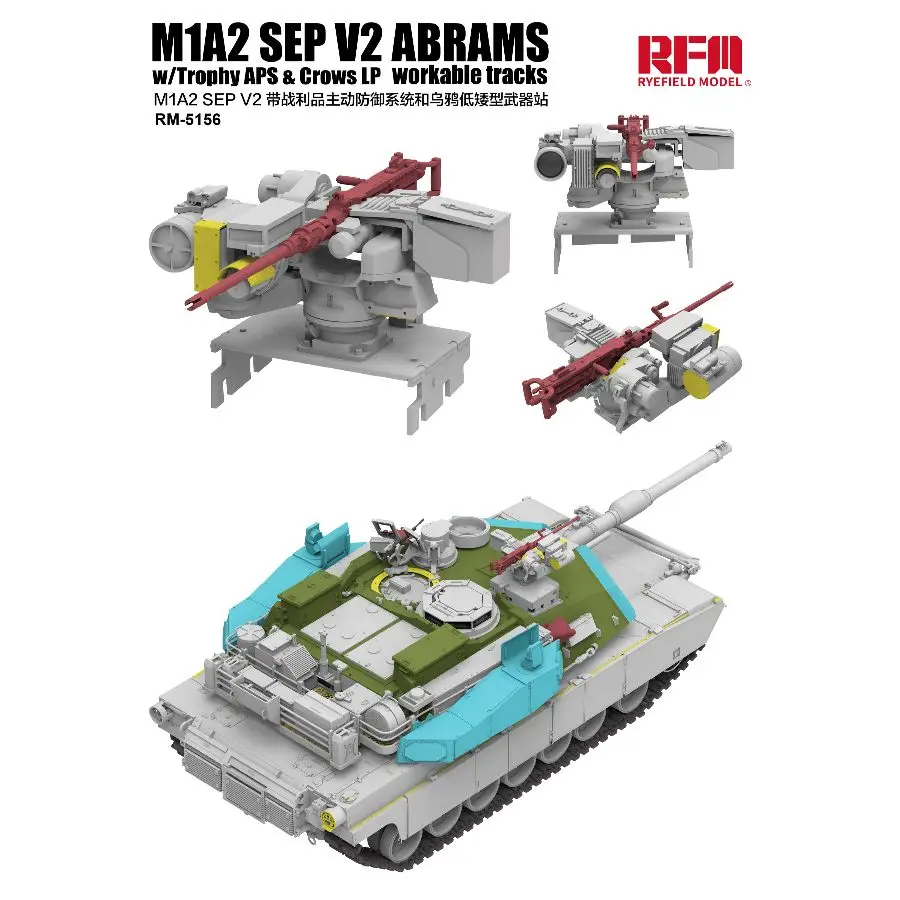 Kit de Modelo de Tanque RYE FIELD 5156 1/35 M1A2 SEP V2 ABRAMS com Troféu APS e Crows LP, Trilhos Funcionais
