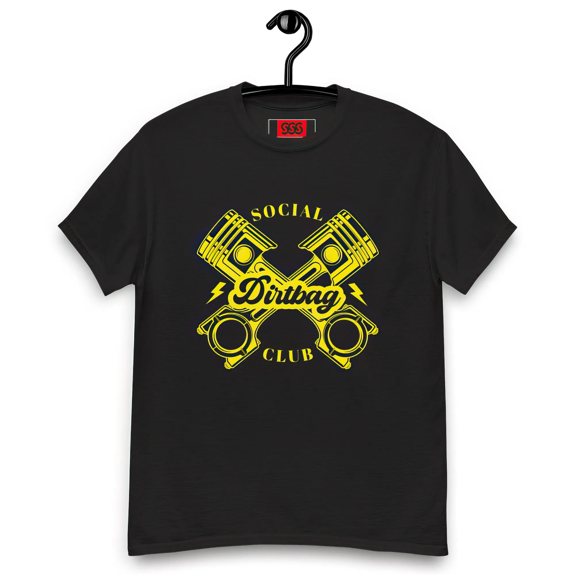 Pistões vintage Logo T Shirt por Dirtbag Social Club, moda retro Streetwear, perfeito para entusiastas do motor