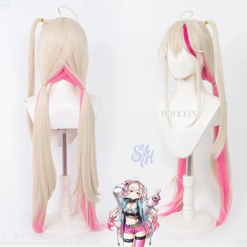 Juego de Cosplay de Jackal, disfraz de Anime de la diosa de la victoria Nikke, peluca larga de color rosa degradado Beige, tocados resistentes al calor para niñas Jirai Kei