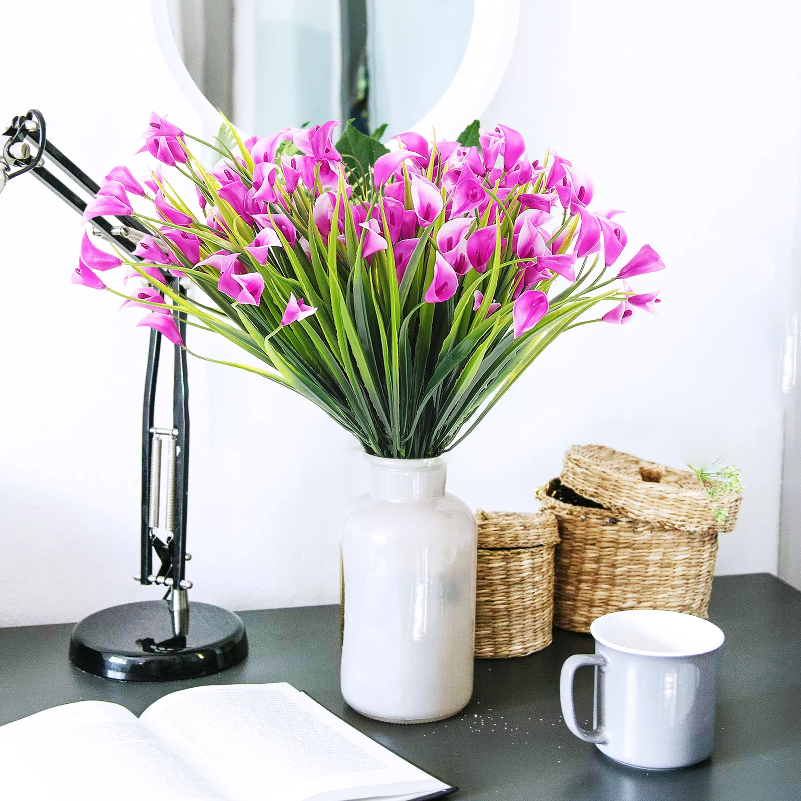 

6pcs Artificial Common Fake Plants Elegant Plastic Flowers Home Office Decor Vase Arranging Material Wedding Party