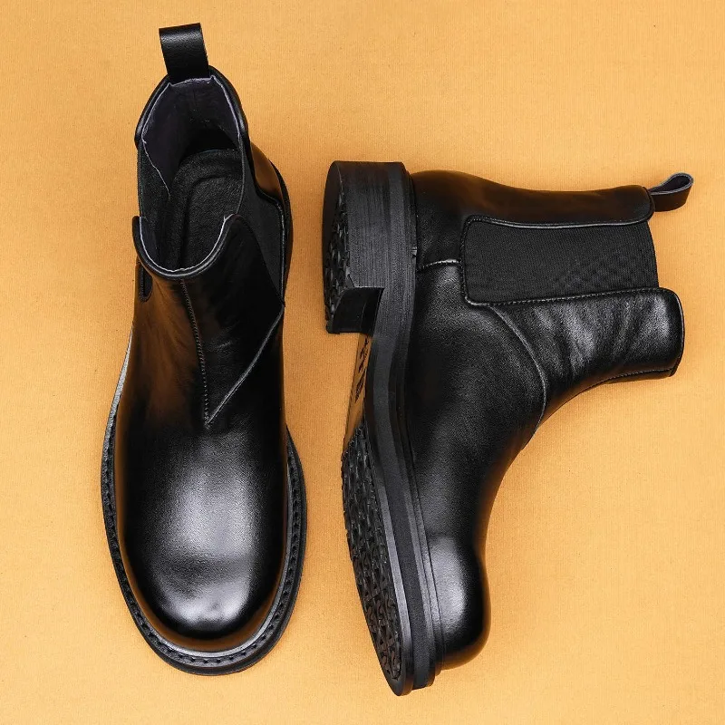 

Winter Men's 2026 Genuine Leather Boots Business Height Increasing High-top Shoes