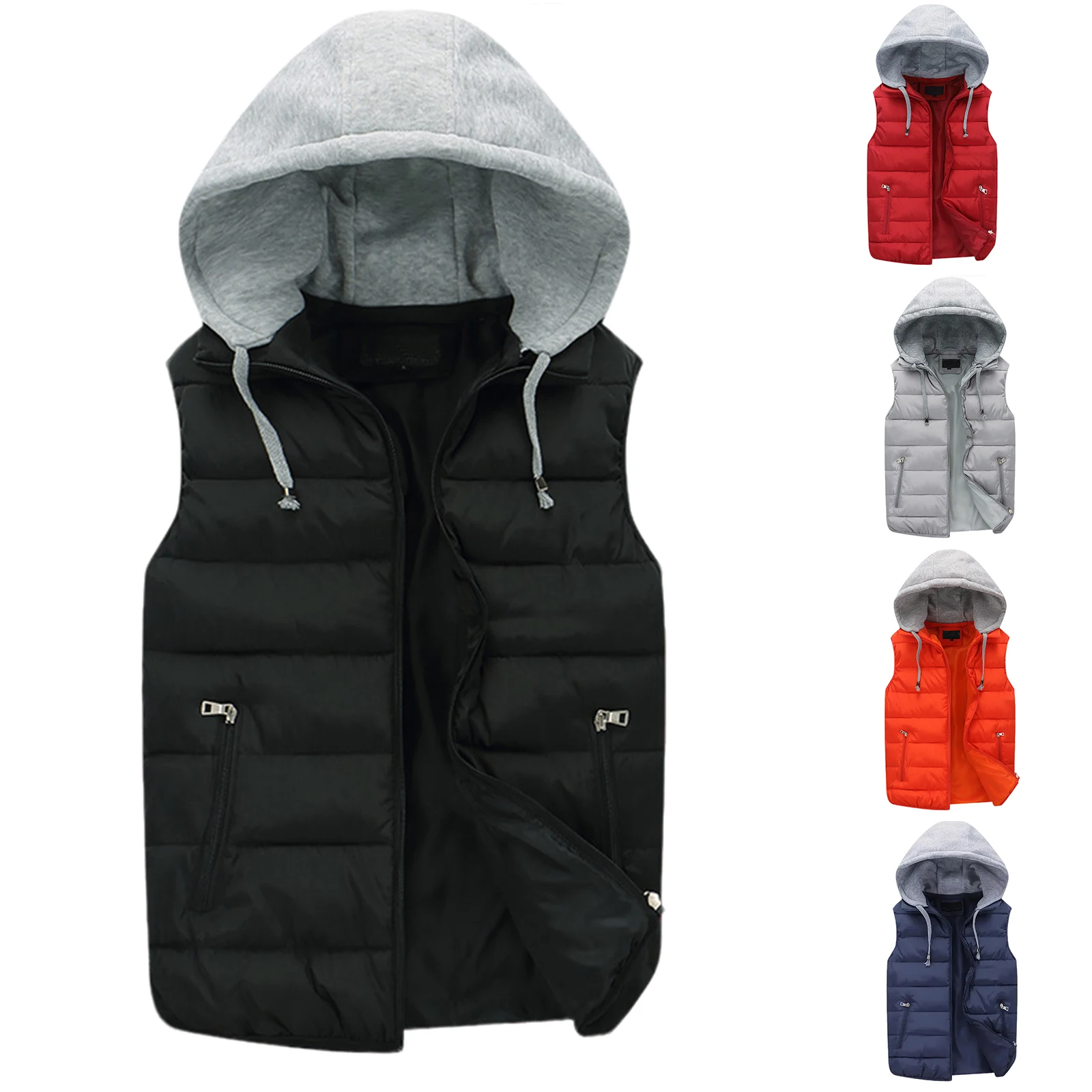 

Men Winter Fashion Vest Coat Casual Simple Solid Color With Hooded Keep Warm Tops Male Thermal Cozy Breathable Lightweight Coat