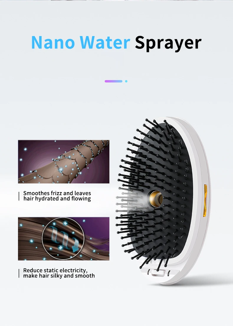 หวีนวดหนังศีรษะด้วยเครื่องพ่นน้ำเครื่องหนีบผมตรงแบบพกพา6000รอบต่อนาทีเครื่องนวดหนังศีรษะแบบถอดได้เครื่องนวดให้ความชุ่มชื้นผมเรียบ