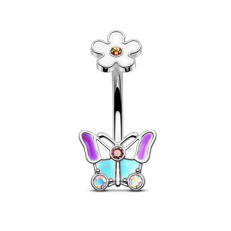 Stainless Steel Cute Butterfly Flower Belly Button Rings Nose Ring Earrings For Women Colorful Zircon Body Piercing Jewelry