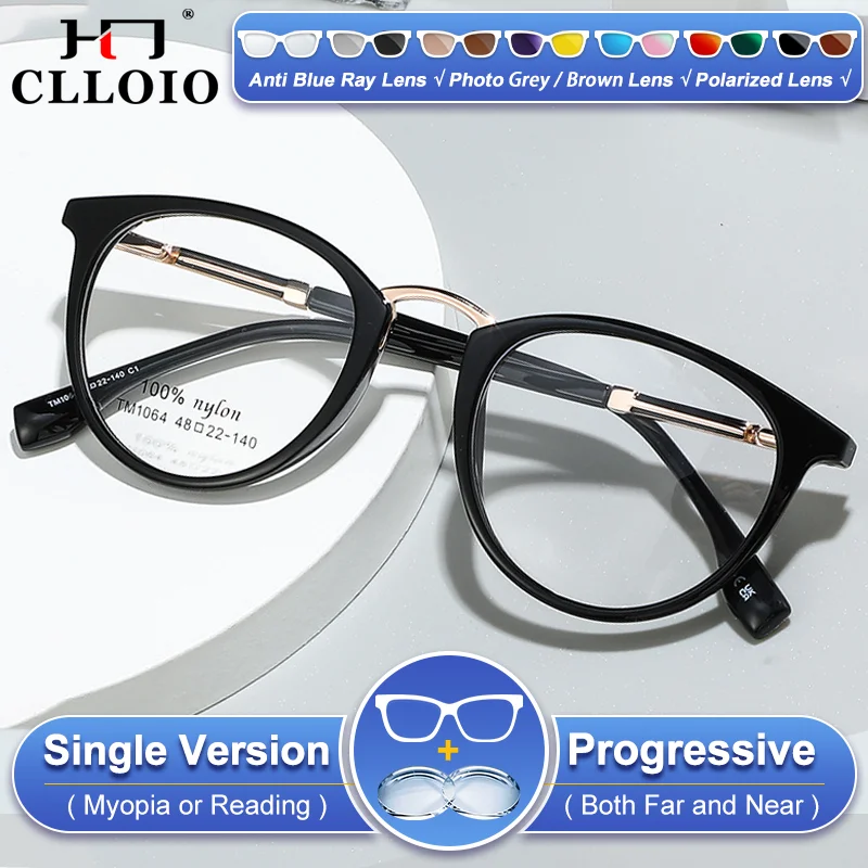 

CLLOIO Casual Style Men Blue Light Blocking Myopia Hyperopia Glasses Small Frame Photochromic Multifocal Prescription Eyeglasses