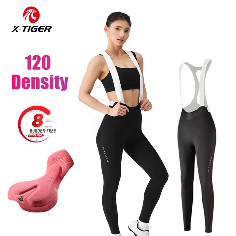 

X-TIGER Cycling Bib Long Pants Women 120 Density Breathable Bike Tights MTB Biking Long Trousers for Long Distance Cycling