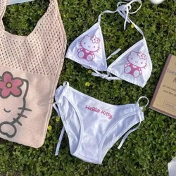 Sanrio Hello Kitty Swimsuit Set Bikini Swimsuit Kawaii Cute Print Sexy Sexy Lingerie Set Underwear Women Bra and Panty Set