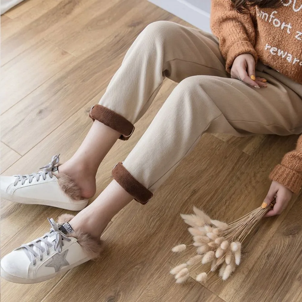 Plush long casual and minimalist pants women 2025 autumn and winter new Korean version plush loose Harun pants women clothing