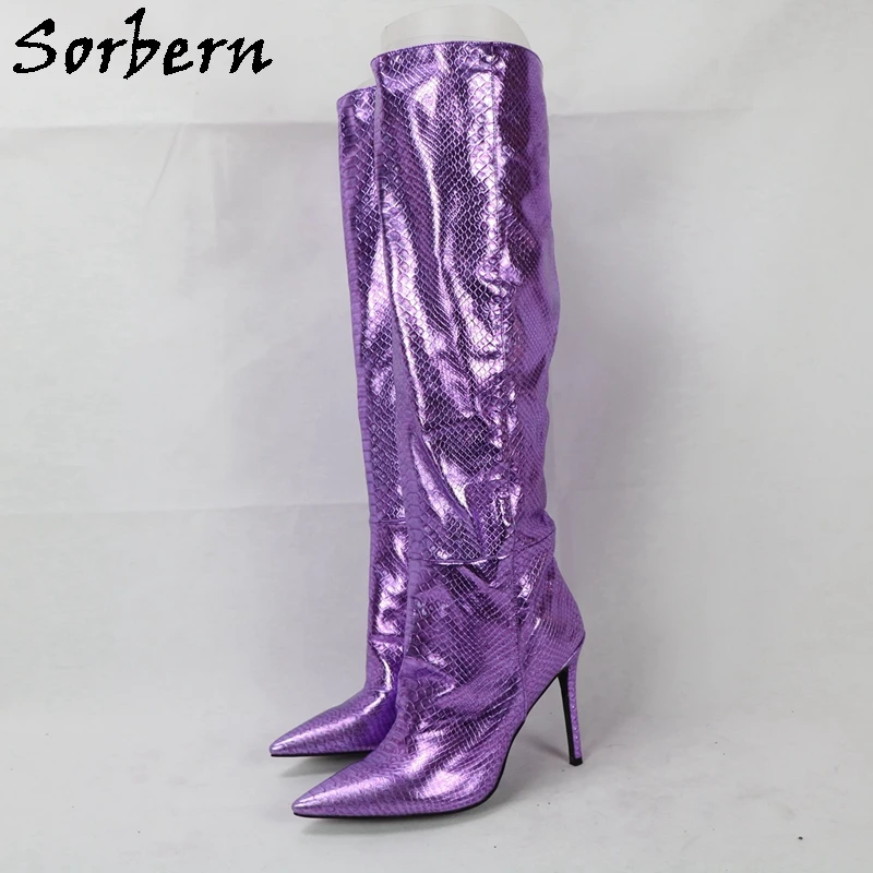 Sorbern Ginger Yellow Snake Boots Women Customized Wide Leg Fit Pointy Toes High Heel Stilettos Custom Large Size Up To US17