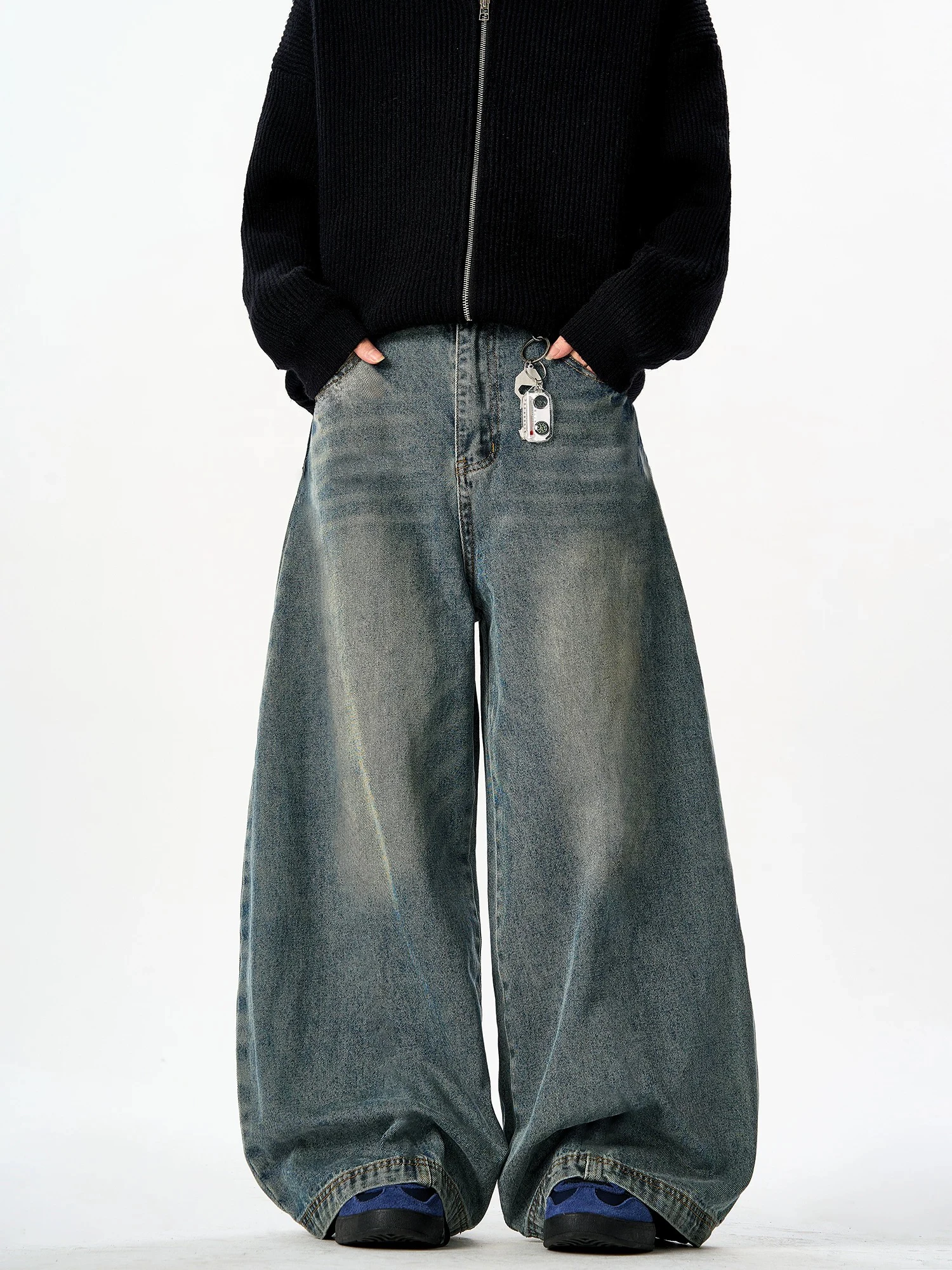 Men's Washed Vintage Baggy Jeans Y2K Street Fashion Simple Basic Everyday Versatile Casual Pants Suitable For All Seasons