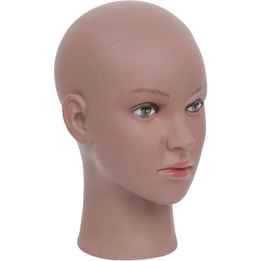 Cabeza de maniquí de PVC, cabeza de maniquí de cosmetología femenina Afro calva para hacer peluca, sombrero de exhibición, gafas de exhibición, peluquería