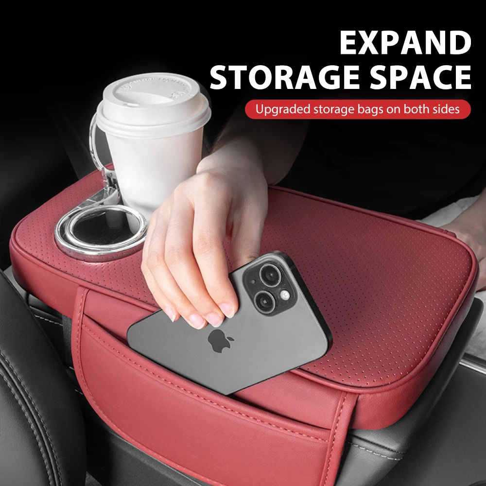 

Car Armrest Box Height Pad Center Console Armrest Cushion Multi-Functional Cup Holder Side Pocket PU Leather Protective Rest Pad