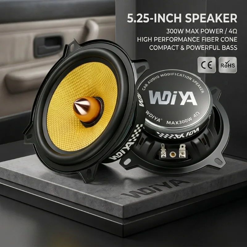 2 Pcs 5.25 Inch Subwoofer Car Speakers Peaker 300W High Fidelity 4 Ohm Bullet Basin Fiberglass Cone Midrange Bass Speaker