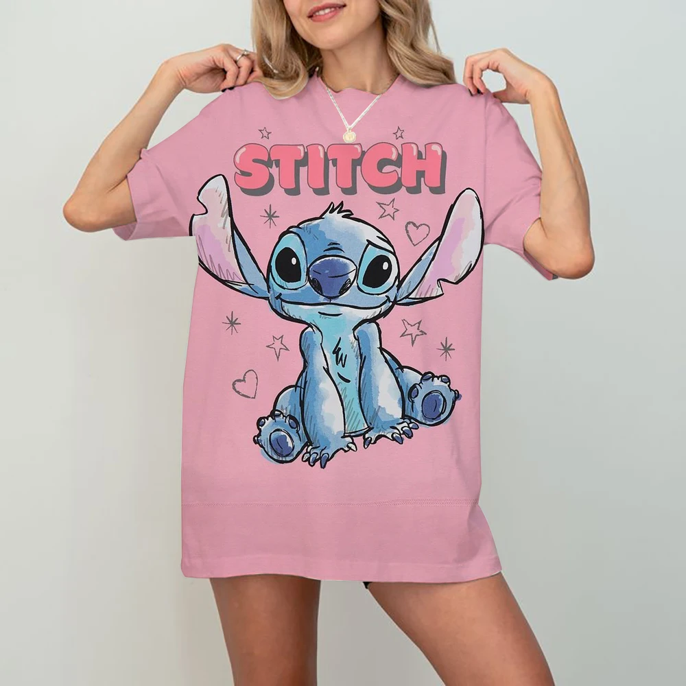 

Disney 2025 Sexy O-Neck Slim T Shirt Women Lilo Stitch Print Elastic Basic Female Casual Tops Short Sleeve Thin Y2K Bodycon