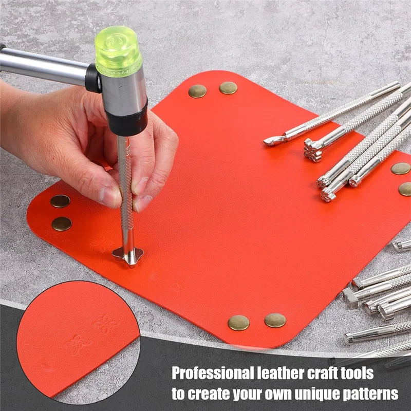 

AB11-Набор инструментов для штамповки кожи, набор из 21 шт. с резиновым молотком, 20 штампов специальной формы для резьбы