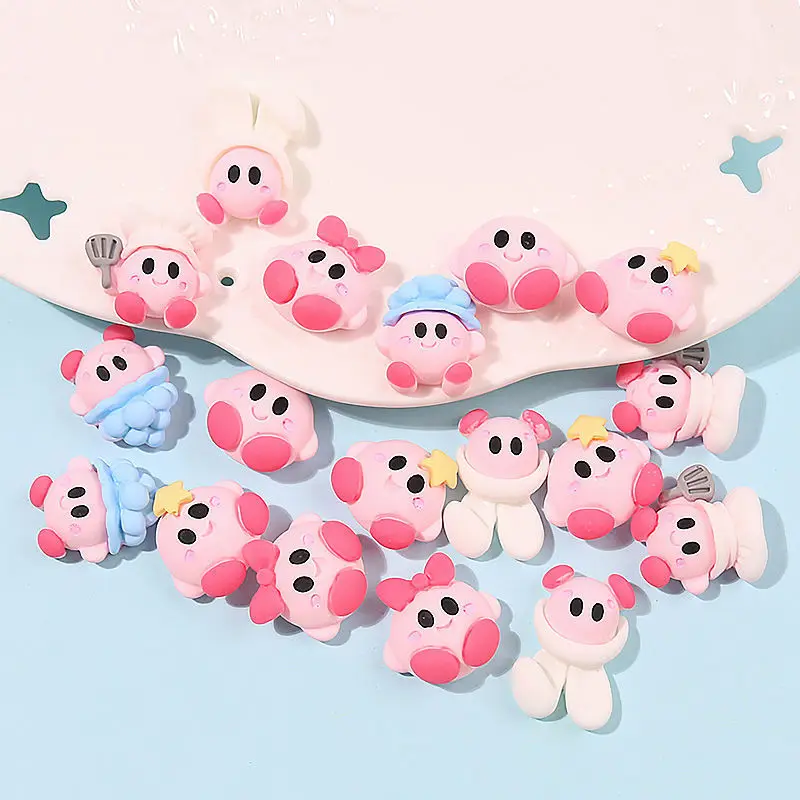 

10Pcs/Set kawaii Cartoon Cute Kirby Resin Nail Jewelry DIY Accessories Resin accessories 3D stickers Decor Toys for Girls Gift