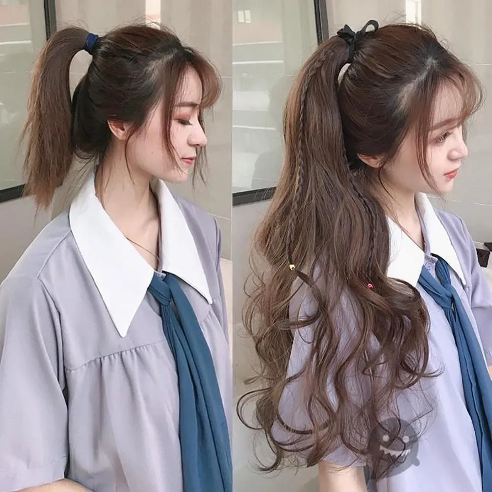 

60cm Women Synthetic Wavy Braided Tassel Fake Ponytail Wig Curly Pony Tail Girls Hottie Extensions Accessories