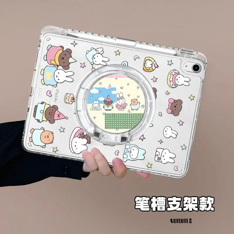 Kawaii Miffy IPad Protective Tablet Case with Stand 10/11th Generation Acrylic Pro Model 2024 10.2-inch Miffy Rabbit Air 7 6 5 view 3