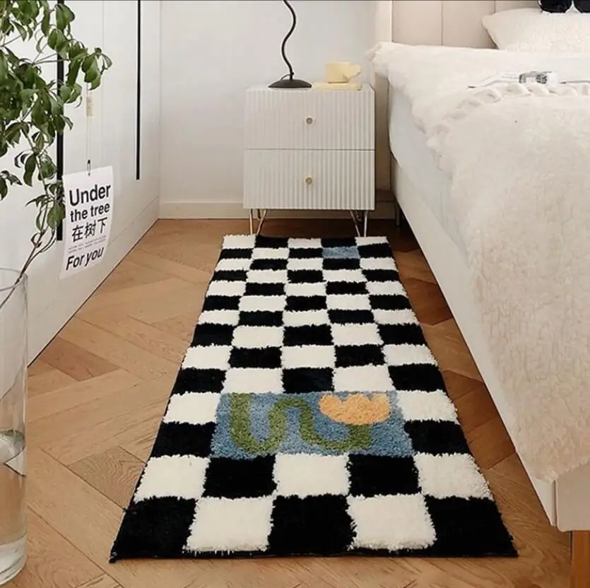 

Thickened Checkerboard Carpet Non Slip Mat Water Absorbing Rug Fluffy Soft Plush Floor Mat Living Room Decoration Carpet Lattice