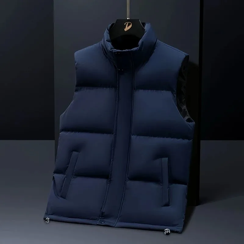 

Теплый износостойкий мужской пуховый жилет свободного кроя большого размера для осени и зимы, универсальный, с воротником-стойкой, молодежный повседневный верхний слой...