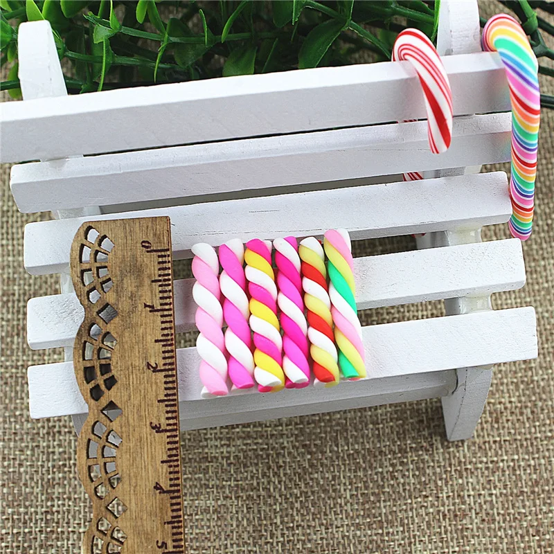 10/15pcs 25*5mm Kawaii Spiral Marshmallow Candy Polymer Clay Cabochons Flatback For DIY Phone Decoration Slime Filler