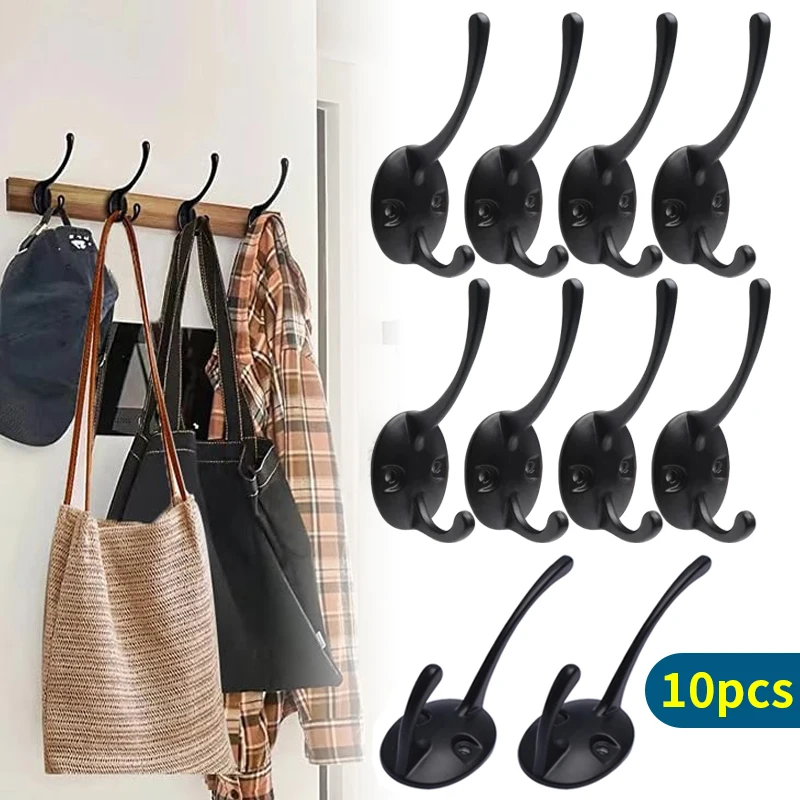 10pcs Black Hooks, Wall Mounted Clothes Hooks, Used for Hanging Backpacks, Scarves, Towels, Etc., Coat Hooks